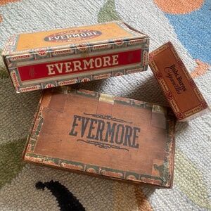 2 Empty Evermore Cigar Boxes I 1 Empty Robt. Burns Cigarillos Box